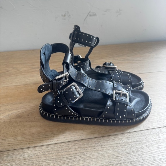 Free People Nova Gladiator Sandals Black Studded Strappy Leather 7 - Picture 2 of 6